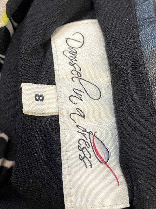 Lovely damsel in a dress spotted black green midi UK 8 AG006