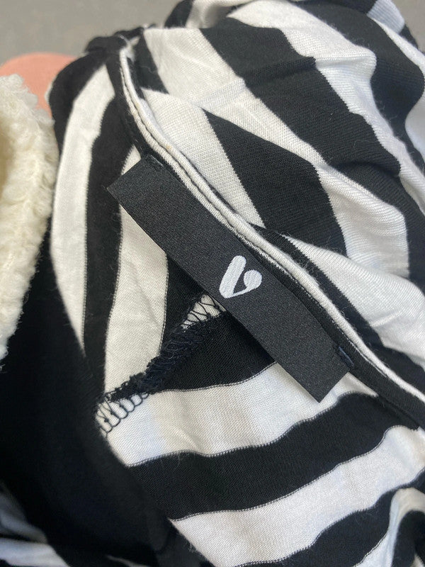 Stunning very black white stripe maxi summer dress UK 12 GJ001