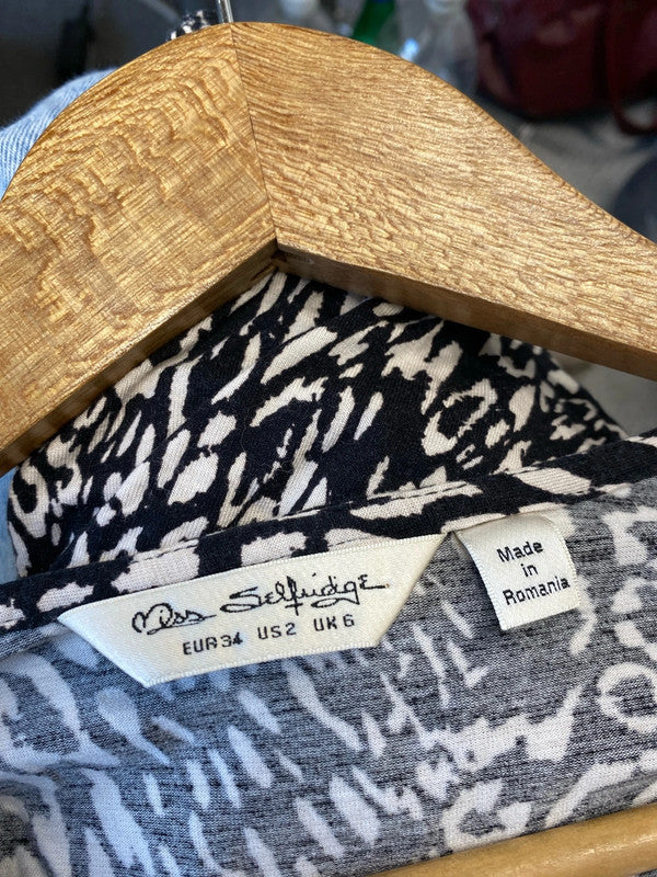 Fabulous Miss Selfridge Black & cream bodysuit UK6 animal print HDR01