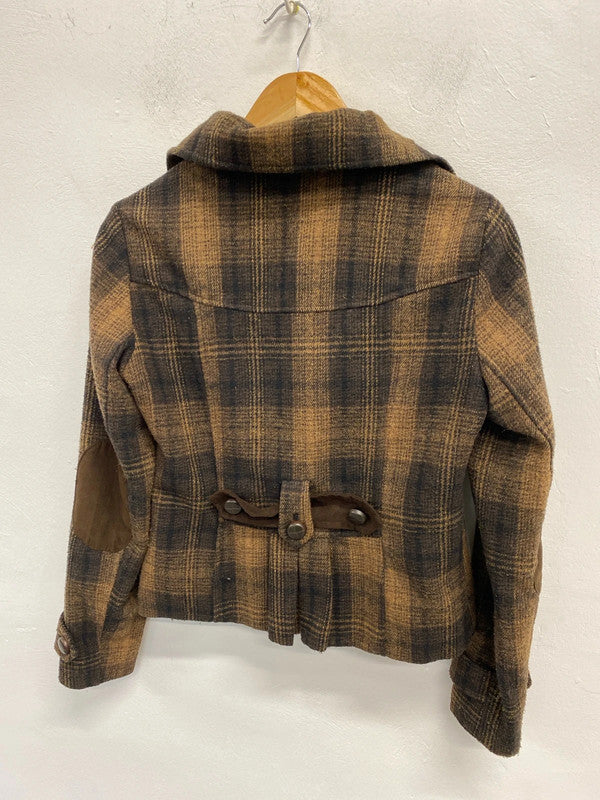 Fabulous Zara wool blend checked blazer UkM gold brown classic KD001