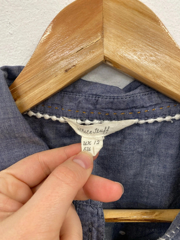 White Stuff Lovely Grey Blue Polkadot Shirt UK 12 MM005