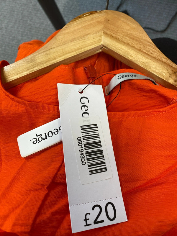 Fabulous George Bright tangerine orange midi occasion dress Uk16 EC003