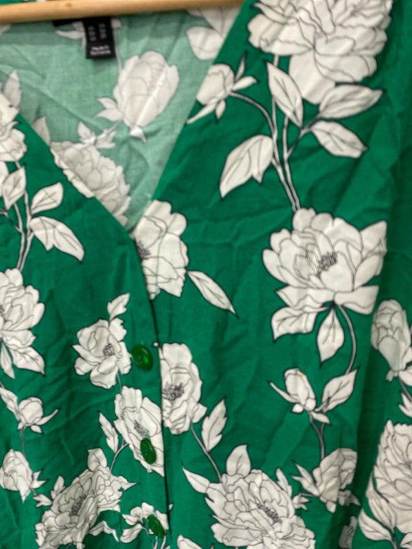 Fabulous Tropical emerald green floral curves Uk24 smock dress IM001