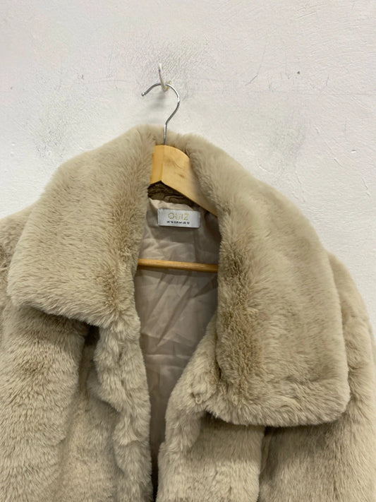Stunning quiz beige fur coat UK 16 LG006