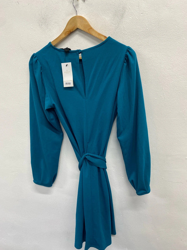 Lovely lipsy London new teal tie waist midi dress UK 10 AO001