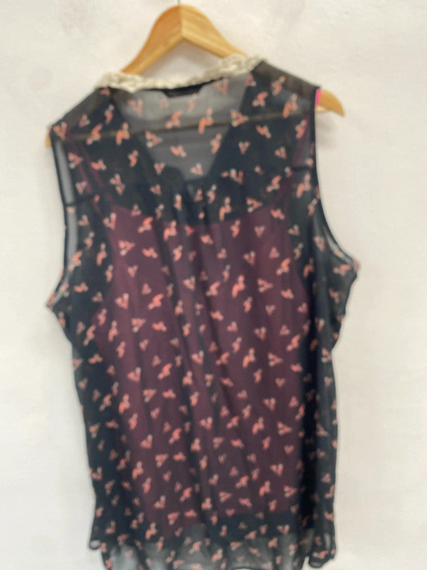 Fabulous Semi sheer tunic top crochet collar and camisole Uk20 George #2 CR002