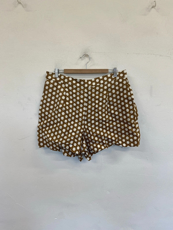 Boden Artsy Geometric Mustard & White Shorts UK 18 KN002