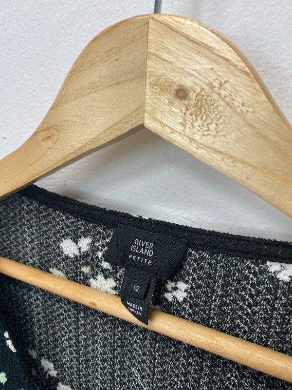 Fabulous River Island black floral floaty romantic dress Uk12 LB004