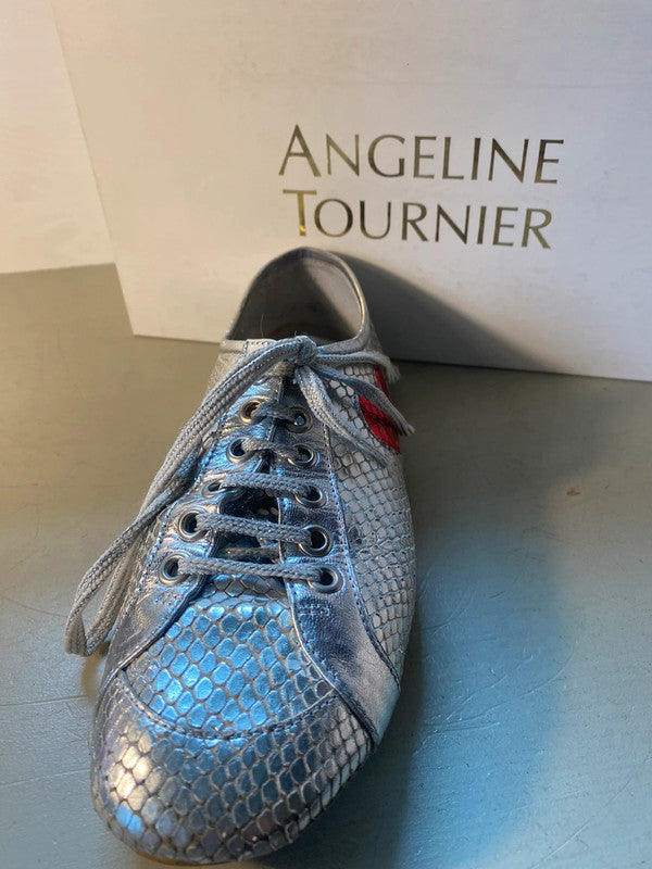 Angeline Tournier Silver snakeskin Trainers Red Heart Uk3 SP002’summer