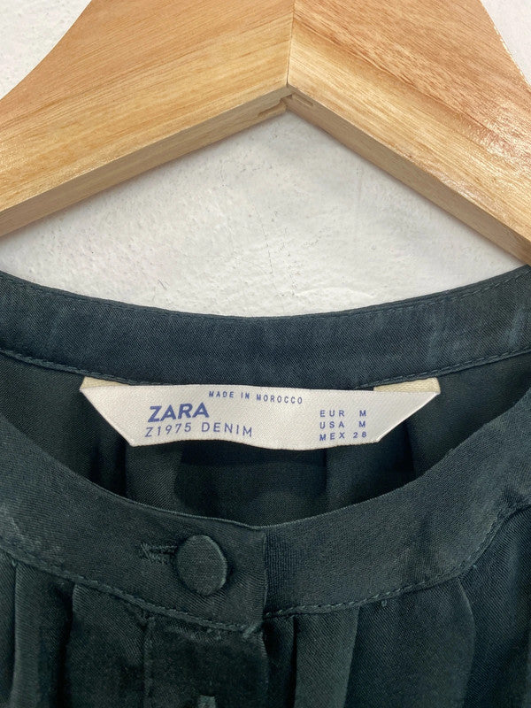 Zara Gorgeous Emerald Green Satin Midi Dress Size M MB001