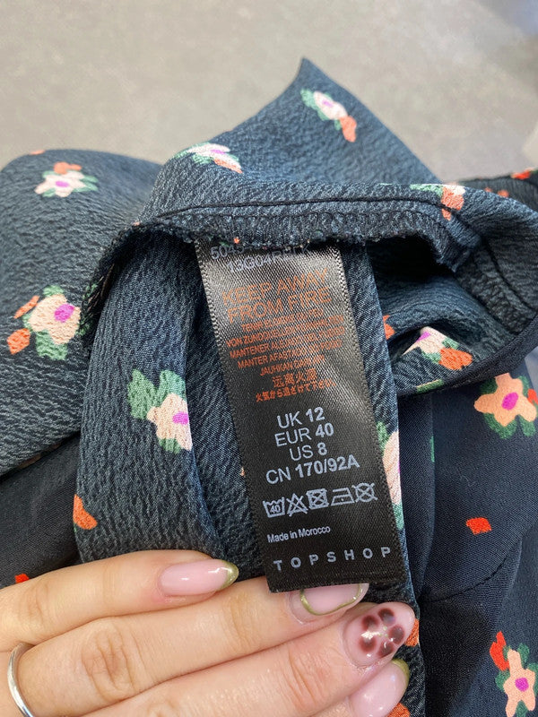 Lovely Topshop floral ditsy top black red UK 12 LB004