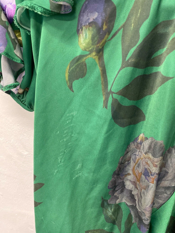 Fabulous Forest green floral dress Uk10 floaty boho romantic LP003