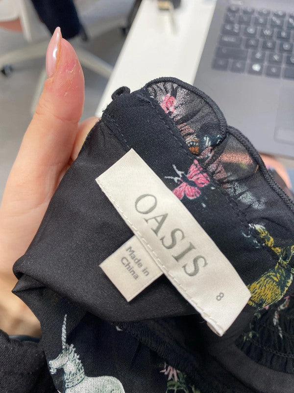 Lovely oasis black fairytale animal midi smock dress UK 8 KM004