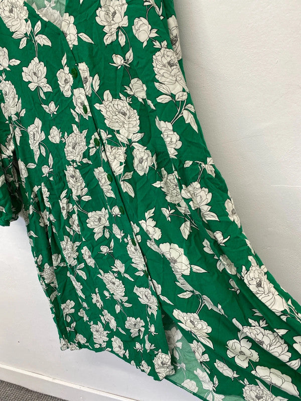 Fabulous Tropical emerald green floral curves Uk24 smock dress IM001