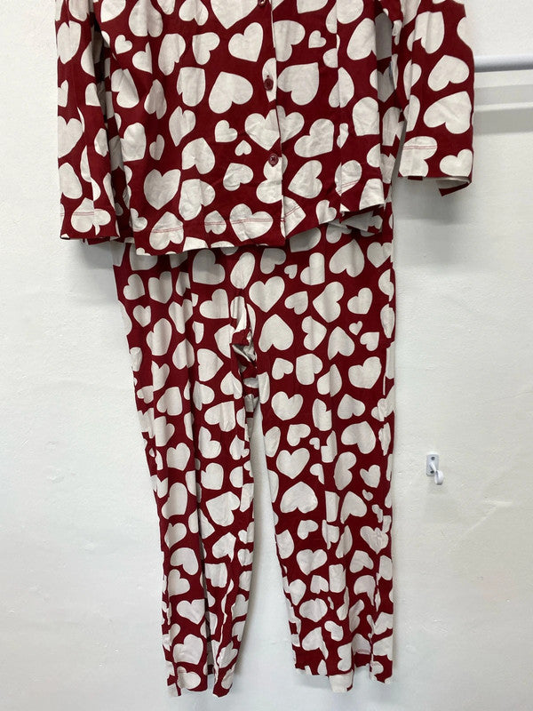 Fabulous pure cotton Cherry Red & White Heart pyjamas Uk14/16 KM003
