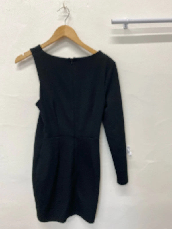 Fabulous TopShop black mini dress assymetric Uk10 Y2K LD003