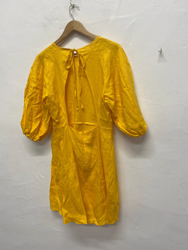 Fabulous Mango Sunshine Yellow Linen Dress UkL KS002