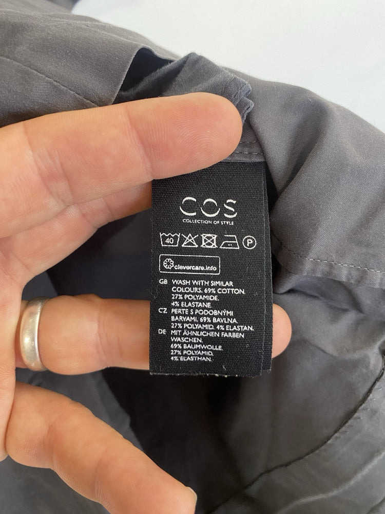 COS Grey Tunic Smock MIDI Dress Cotton Long Sleeves With Pockets Size36 FE001