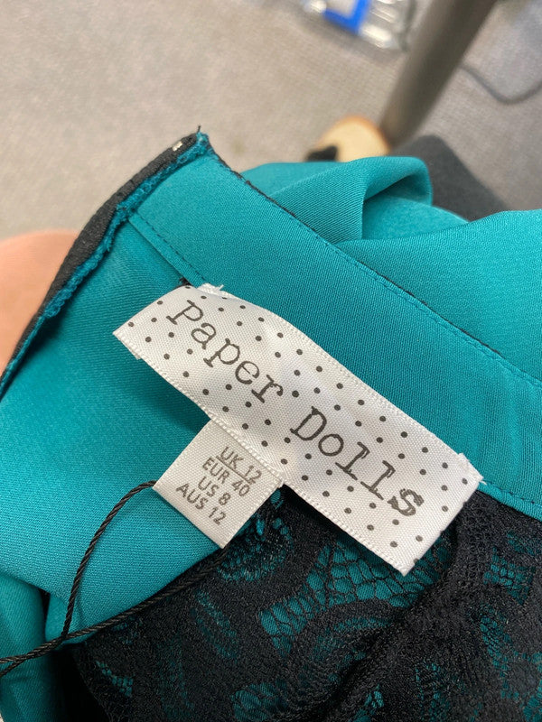 Stunning paper dolls blue black lace midi dress UK 12 SG090