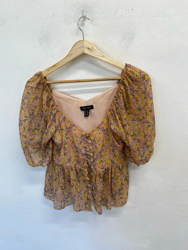 Lovely new look pink floral blouse UK 8 JM008