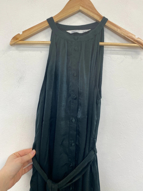 Zara Gorgeous Emerald Green Satin Midi Dress Size M MB001