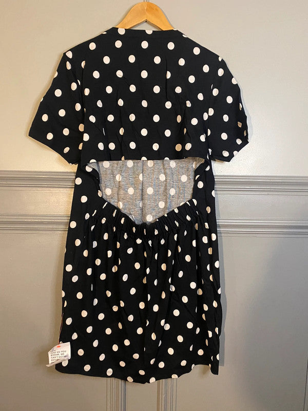 Asos Mini T shirt Dress mono Black & White spot backless Uk14 New LB001