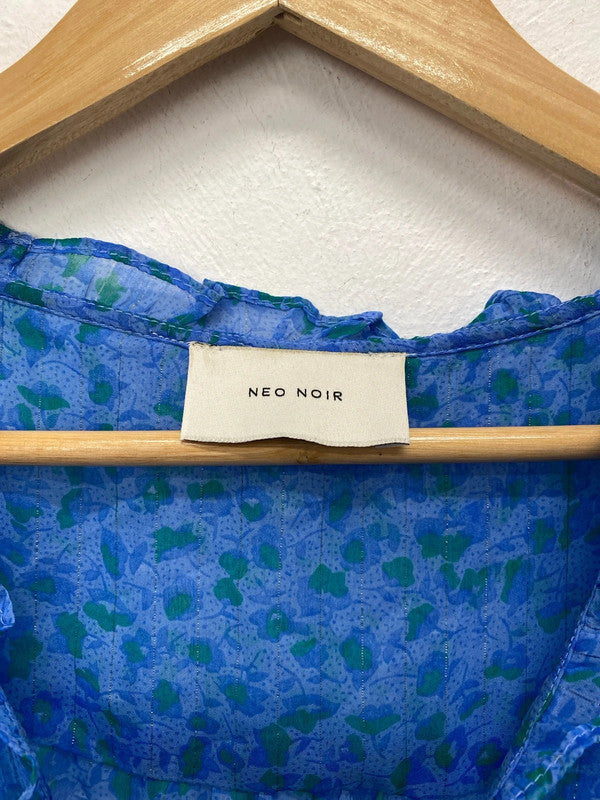 Neo Noir Fabulous Blue & Green Ditsy Floral Chiffon Midi Dress Size L KN003