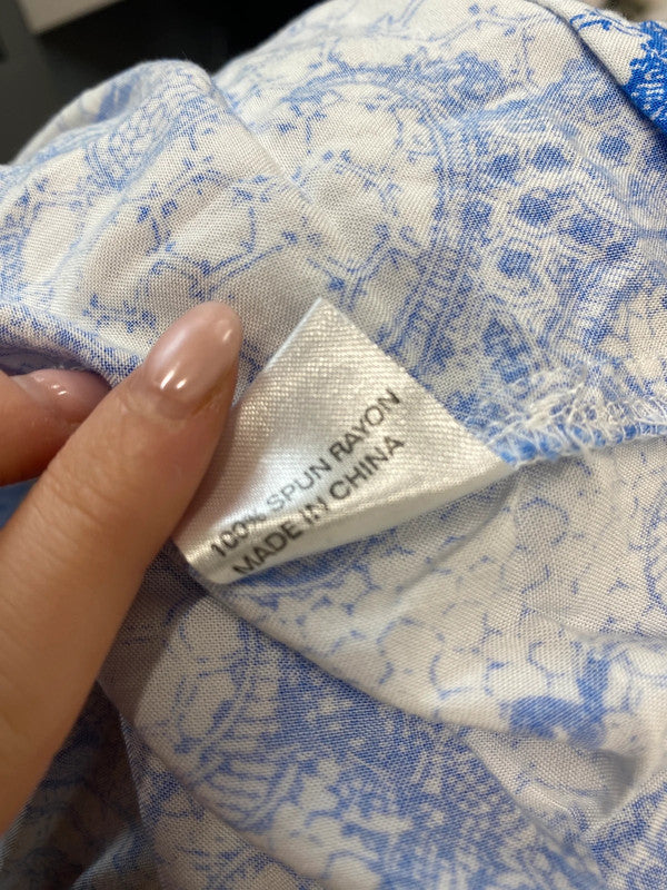 Lovely sunny girl mini blue white pattern dress UK 12 MS002