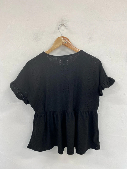 New Look Chic Black Broderie Peplum Top UK 12 NN001