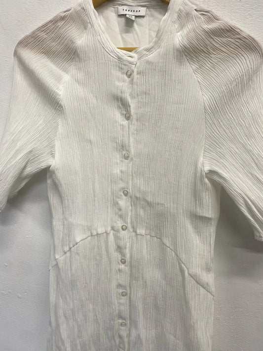 Topshop white textured 3/4 sleeve mini dress UK 12 KS002
