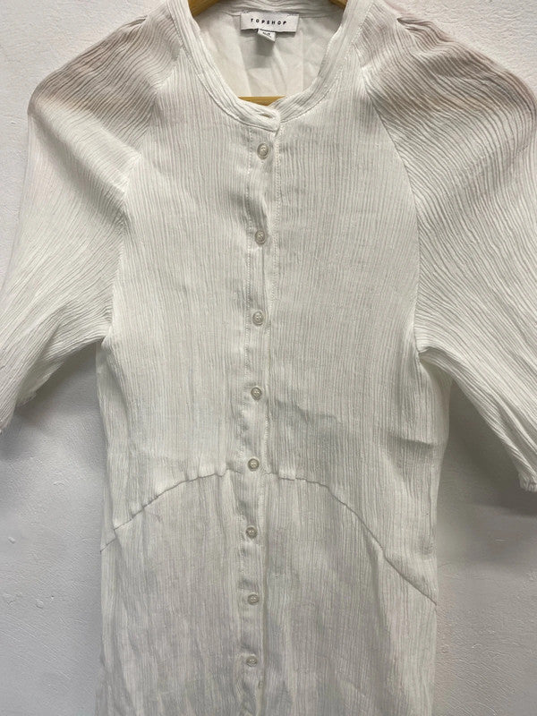 Topshop white textured 3/4 sleeve mini dress UK 12 KS002