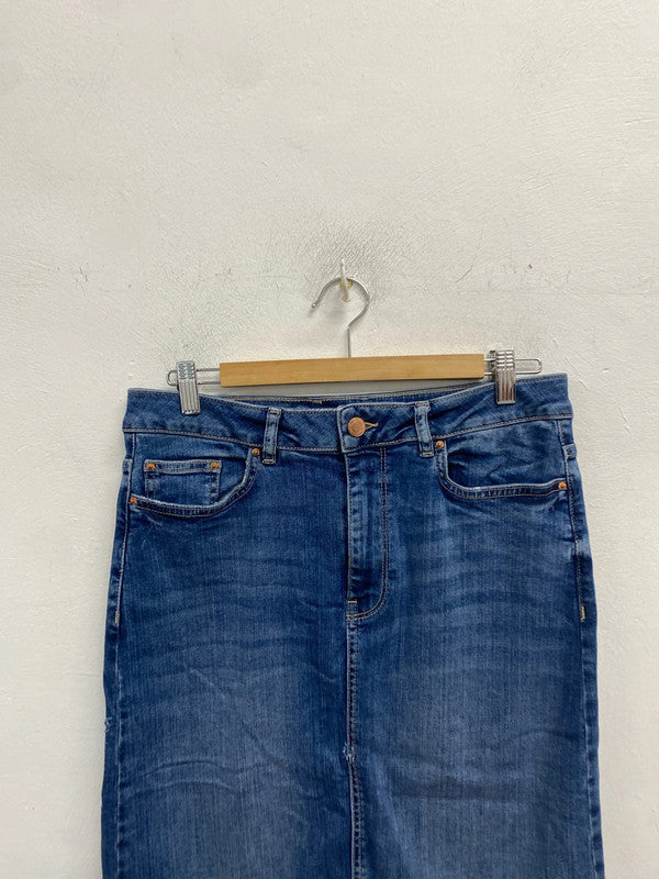 Lovely m&s denim blue midi skirt summer UK 12 AGS01