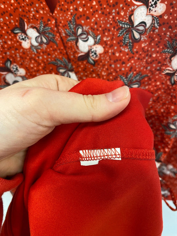 River Island Fabulous Red Hearts Pattern Cold Shoulder Faux Wrap Mini Dress UK 8 KM004