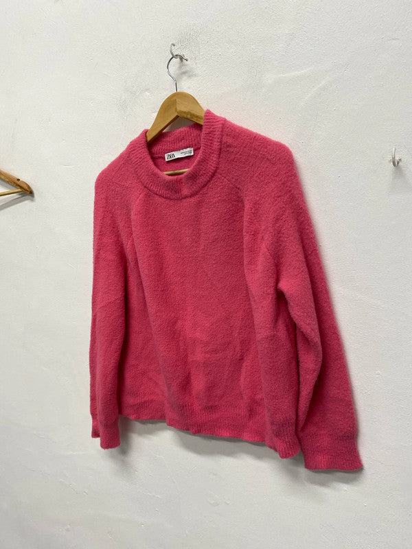 Fabulous Grapefruit Pink soft fluffy jumper UkM Zara spring fun KS002