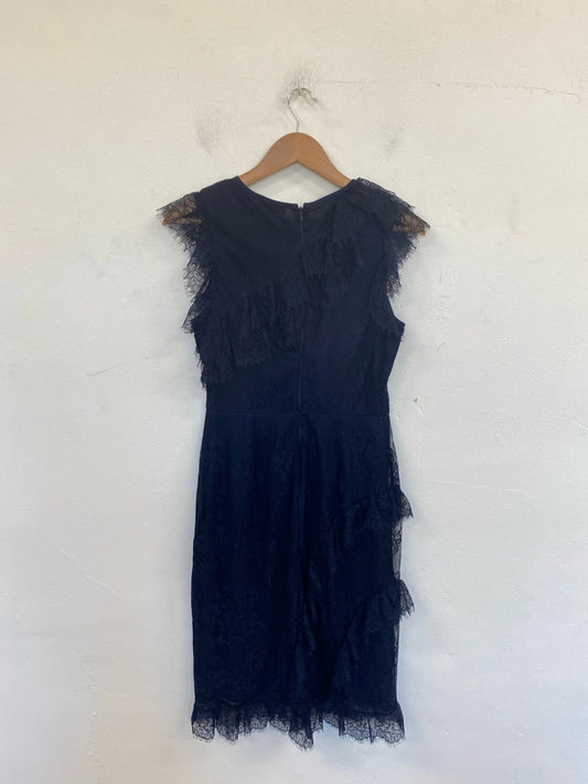 Warehouse Fabulous Navy Lace Midi Sheath Dress UK 10 SW001