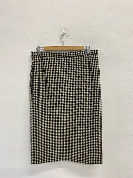 Fabulous Vintage wool blend houndstooth pencil midi skirt Uk14 KD001