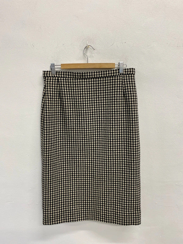 Fabulous Vintage wool blend houndstooth pencil midi skirt Uk14 KD001