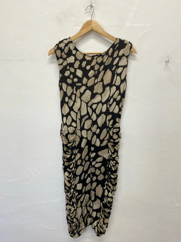 M&S Elegant Black & Beige Ruched Midi Dress UK 12 KM005