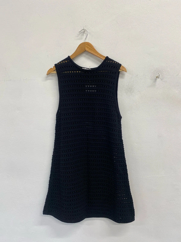 Lovely edited black crochet beach cover up dress midi UK 14 LB001