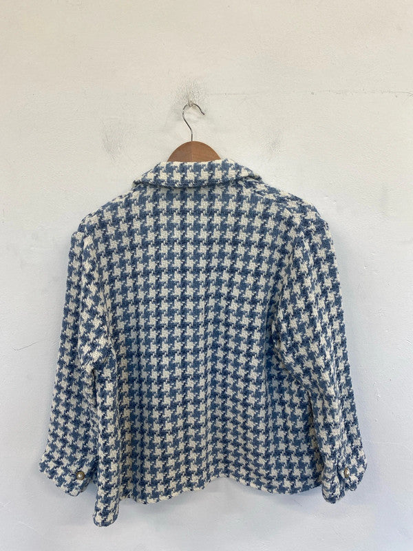 Zara Gorgeous Blue & Cream Houndstooth Boucle Shacket Size S AO001