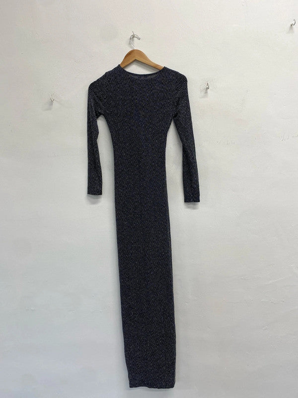 Stunning river island black maxi silver sparkle ruched UK 8 KM004