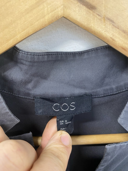 COS Grey Tunic Smock MIDI Dress Cotton Long Sleeves With Pockets Size36 FE001