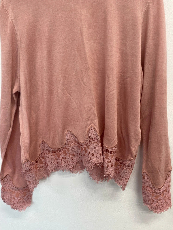 Lovely H&M pink lace hem jumper UK XL KM003