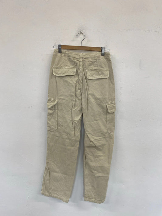 Zara Chic Cream Wide Leg Cargo Jeans UK 6 SD002