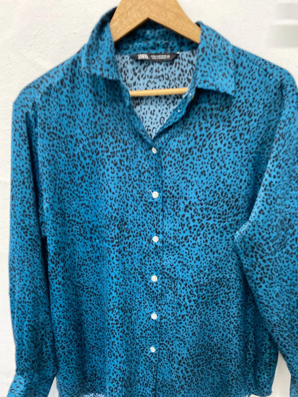 Fabulous dark Teal animal print blouse UkM LL003