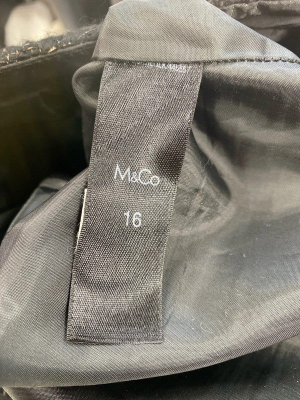 M&Co Stylish Black & Gold Boucle Metallic Thread Mini Skirt UK 16 JW002