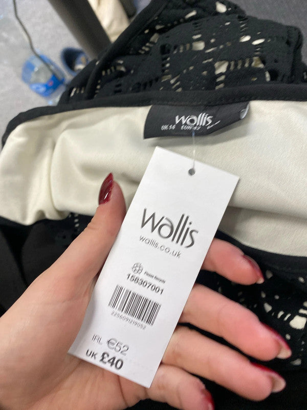 Gorgeous Wallis black lace overlay cream midi dress UK 14 AO001