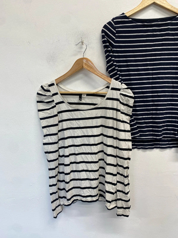 Lovely duo of Topshop French connection h&m striped long sleeve tops UK M NN001 #2