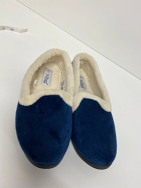 Fabulous cosy warm navy fluffy slippers Uk7 new JW002