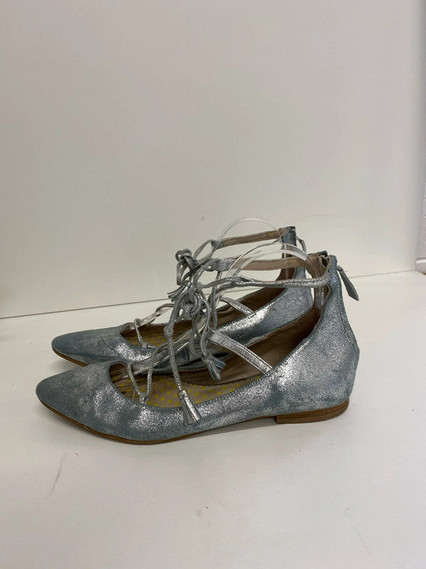 Fabulous Boden silver turquoise Ballet flats leather pearlescent Uk5 MH002